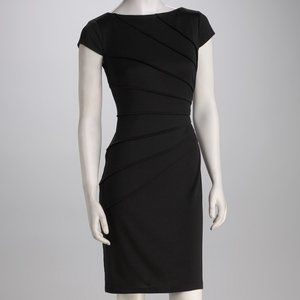London Times Black Pleated Cap-Sleeve Dress 10